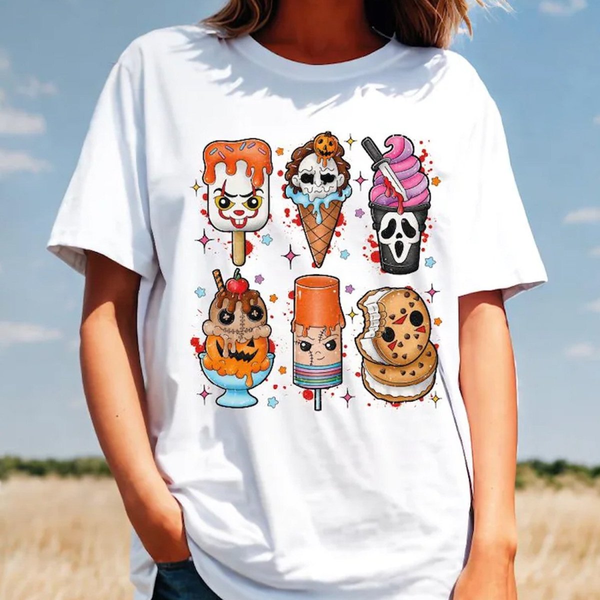 Halloween Horror Movie Characters Ice Cream T-Shirt - dcprintify